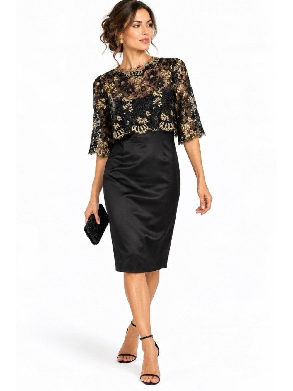 vintage 80s WILLIAM PEARSON LILLIE RUBIN dress black LARGE lace satin cocktail